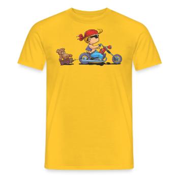 CD - Baby Biker mit Teddy Bär Anhänger - Kinder - Männer T-Shirt - Gelb - Vorne - AI Model Male 178 dark (178cm)