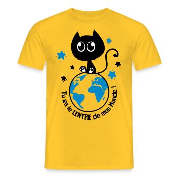 Chat noir mignon humour, pour dire je t'aime ! - T-shirt homme - jaune - Devant - AI Model Male 178 dark (178cm)