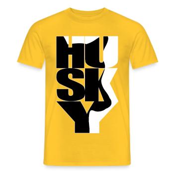 Husky dog face on black and white contrast - Men's T-Shirt - yellow - Front - AI Model Male 178 dark (178cm)