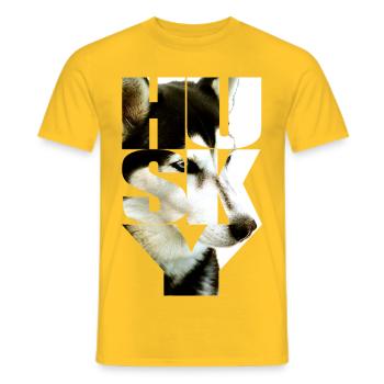 Husky graphic with typography - Men's T-Shirt - yellow - Front - AI Model Male 178 dark (178cm)