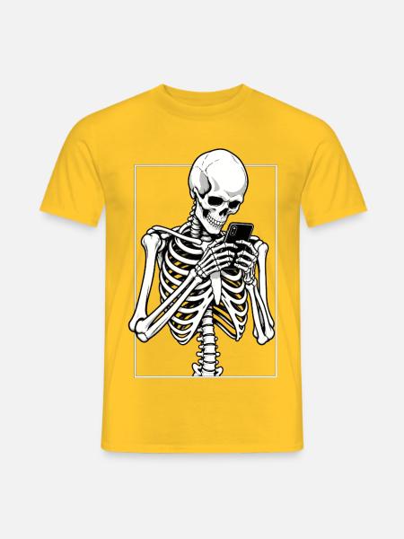 Skelett beim Doomscrolling - Männer T-Shirt - Gelb