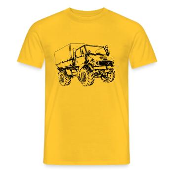 Unimog u 406 LOF camion machine de travail - T-shirt homme - jaune - Devant - AI Model Male 178 dark (178cm)