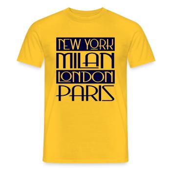 New York Milan London Paris Chic Typography - Men's T-Shirt - yellow - Front - AI Model Male 178 dark (178cm)
