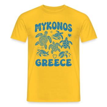 Mykonos, Grèce, tortue de mer, mandala, œuvre d’art - T-shirt homme - jaune - Devant - AI Model Male 178 dark (178cm)