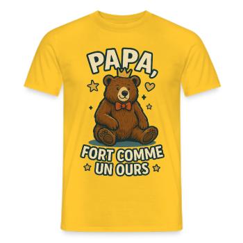 Papa fort comme un ours Humour Idée cadeau - T-shirt homme - jaune - Devant - AI Model Male 178 dark (178cm)