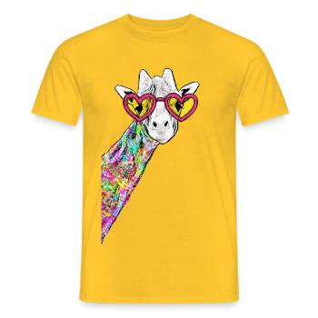 Dessin Girafe douce Coloré Hipster Avec lunettes de cœur - T-shirt homme - jaune - Devant - AI Model Male 178 dark (178cm)