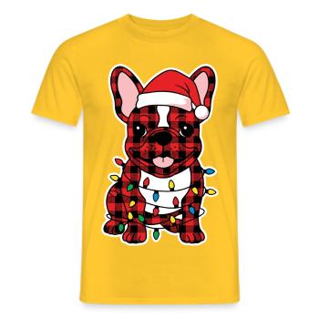 Chien Bouledogue Français Noël Plaid - T-shirt homme - jaune - Devant - AI Model Male 178 dark (178cm)