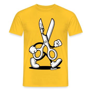 Dessin animé rétro : Ciseaux avec pieds - T-shirt homme - jaune - Devant - AI Model Male 178 dark (178cm)