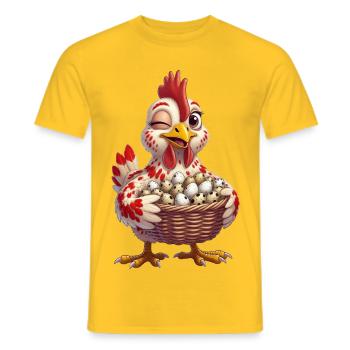 Chicken with a basket full of eggs - Men's T-Shirt - yellow - Front - AI Model Male 178 dark (178cm)