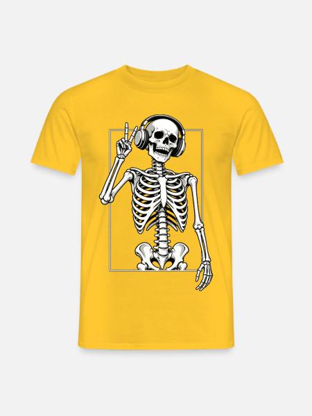 Skelett mit Kopfhörern - Männer T-Shirt - Gelb