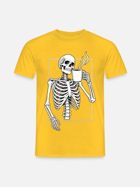 Skelett mit Morgenkaffee - Männer T-Shirt - Gelb