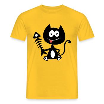 Chat gourmand, mangeur de poisson ! Humour de chat - T-shirt homme - jaune - Devant - AI Model Male 178 dark (178cm)