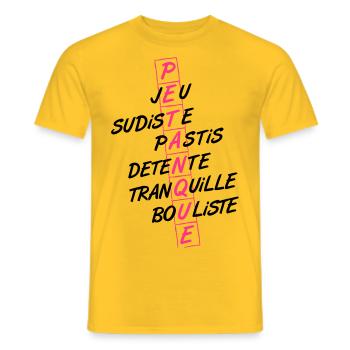 Pétanque, southern ball game, humor! - Men's T-Shirt - yellow - Front - AI Model Male 178 dark (178cm)