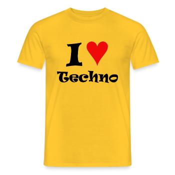 I love techno - Men's T-Shirt - yellow - Front - AI Model Male 178 dark (178cm)