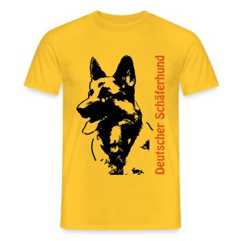 Portrait de chien de berger allemand avec écriture - T-shirt homme - jaune - Devant - AI Model Male 178 dark (178cm)