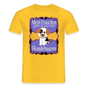 Mein Frauchen gibt es nur mit Hundehaaren, Spruch - Männer T-Shirt - Gelb - Vorne - AI Model Male 178 dark (178cm)