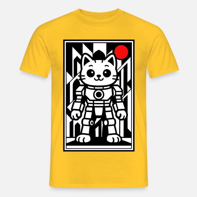 Katzenroboter in Space mit rotem Planeten - Männer T-Shirt - Gelb