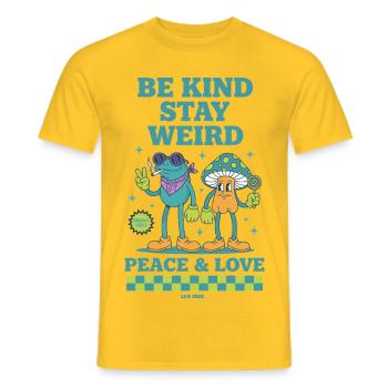 Trippy Festival Sei freundlich Bleib seltsam Frieden Liebe - Männer T-Shirt - Gelb - Vorne - AI Model Male 178 dark (178cm)