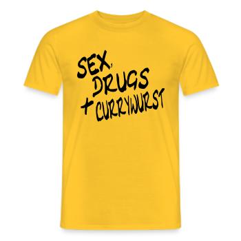 Sex, Drugs + Currywurst - Männer T-Shirt - Gelb - Vorne - AI Model Male 178 dark (178cm)