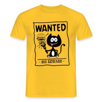 Gesucht, gierige Katze gesucht! Humor Katze! - Männer T-Shirt - Gelb - Vorne - AI Model Male 178 dark (178cm)