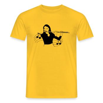 Flutist playing the flute score - Men's T-Shirt - yellow - Front - AI Model Male 178 dark (178cm)