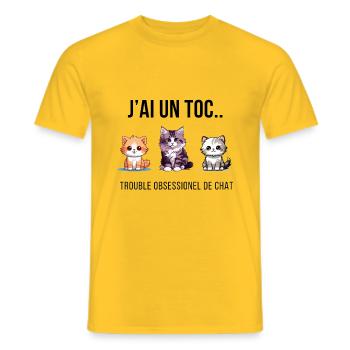 CAT 🐱💘 OBSESSION - Men's T-Shirt - yellow - Front - AI Model Male 178 dark (178cm)