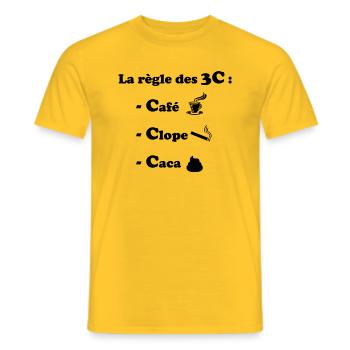 La règle des 3C café clope caca cadeau humour fun - T-shirt homme - jaune - Devant - AI Model Male 178 dark (178cm)