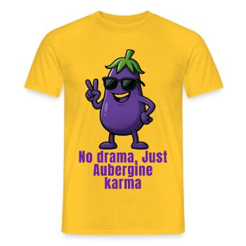 Aubergine No Drama Karma karikatur  - Männer T-Shirt - Gelb - Vorne - AI Model Male 178 dark (178cm)