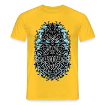 Masque Cthulhu Kraken Abyssal Bleu et Noir Totem - T-shirt homme - jaune - Devant - AI Model Male 178 dark (178cm)