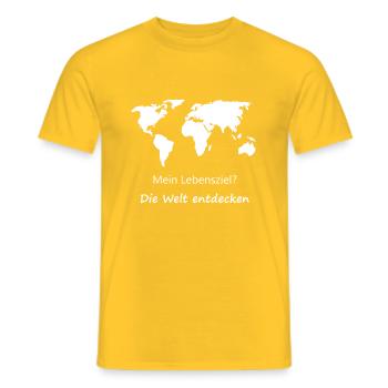 Lebensziel Welt entdecken Reise Urlaub Abenteuer - Männer T-Shirt - Gelb - Vorne - AI Model Male 178 dark (178cm)