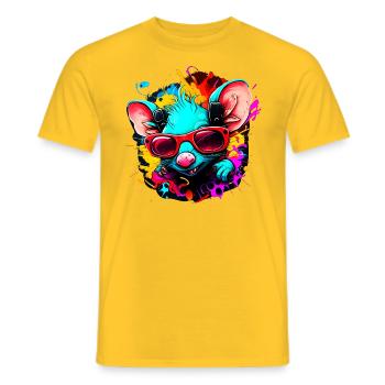 Trendy Cartoon Style. Cool party rat - Men's T-Shirt - yellow - Front - AI Model Male 178 dark (178cm)