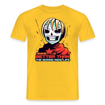 Mask Anime Girl: Better Than Real Life - Men's T-Shirt - yellow - Front - AI Model Male 178 dark (178cm)