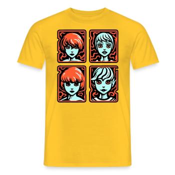 Cartoon Manga Anime Girl: 4 Portraits - Men's T-Shirt - yellow - Front - AI Model Male 178 dark (178cm)