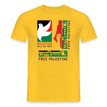 Palestine libre - sera libre - T-shirt homme - jaune - Devant - AI Model Male 178 dark (178cm)