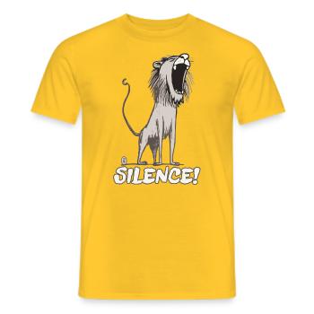 Le lion de dessin animé rugit : CALME - T-shirt homme - jaune - Devant - AI Model Male 178 dark (178cm)