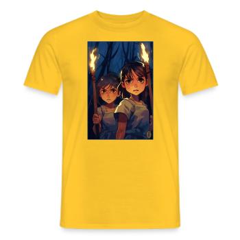 Anime Girl: Revenge in the Night with Torch - Men's T-Shirt - yellow - Front - AI Model Male 178 dark (178cm)