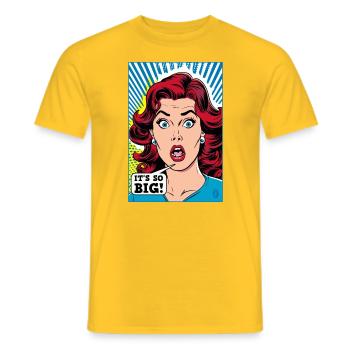 Pop-Art Cartoon Frauen – Es ist so groß - Männer T-Shirt - Gelb - Vorne - AI Model Male 178 dark (178cm)
