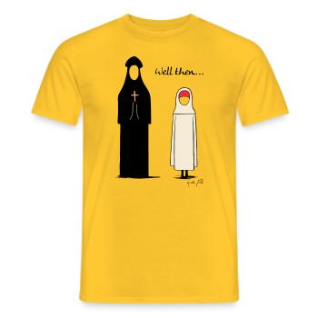 Nonne und Priester: Na dann - Männer T-Shirt - Gelb - Vorne - AI Model Male 178 dark (178cm)