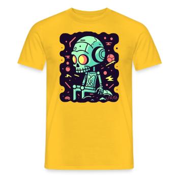 Robots de dessins animés dans l’espace : repenser - T-shirt homme - jaune - Devant - AI Model Male 178 dark (178cm)