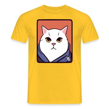 Big fat white cat - Men's T-Shirt - yellow - Front - AI Model Male 178 dark (178cm)