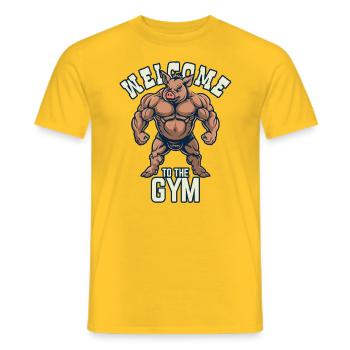 Bienvenue à la salle de sport, cochon bodybuilder - T-shirt homme - jaune - Devant - AI Model Male 178 dark (178cm)