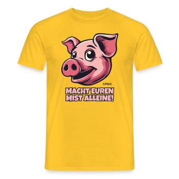 Macht euren Mist alleine, kluges Schwein - Männer T-Shirt - Gelb - Vorne - AI Model Male 178 dark (178cm)