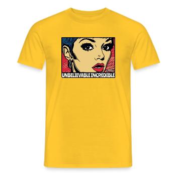 The Incredible, Fantastic Pop Art Woman - Men's T-Shirt - yellow - Front - AI Model Male 178 dark (178cm)