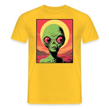Un petit extraterrestre vert sur Mars - T-shirt homme - jaune - Devant - AI Model Male 178 dark (178cm)