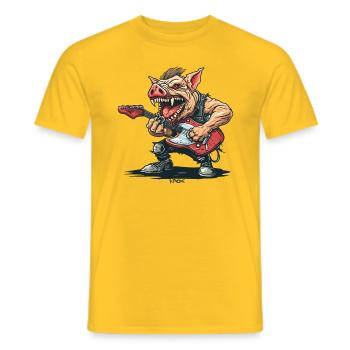 Heavy Rock Music Guitars Pig - Men's T-Shirt - yellow - Front - AI Model Male 178 dark (178cm)