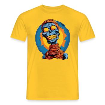 Blau und lustig, Skelett-Totenkopf-Mumie - Männer T-Shirt - Gelb - Vorne - AI Model Male 178 dark (178cm)