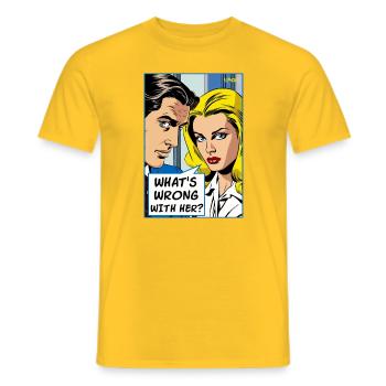 Quoi de neuf, pop art dessin animé personnes femme et homme - T-shirt homme - jaune - Devant - AI Model Male 178 dark (178cm)
