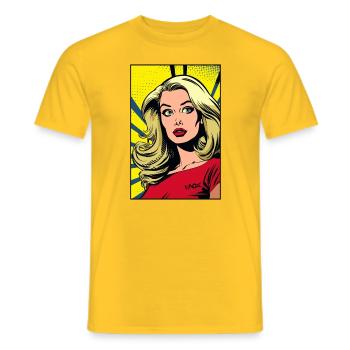 Bande dessinée Pop Art d’une femme blonde - T-shirt homme - jaune - Devant - AI Model Male 178 dark (178cm)