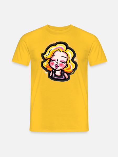 Blondes Cartoon-Mädchen im Comic-Stil - Männer T-Shirt - Gelb