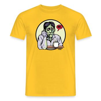 Bored zombie with coffee and flower - Men's T-Shirt - yellow - Front - AI Model Male 178 dark (178cm)